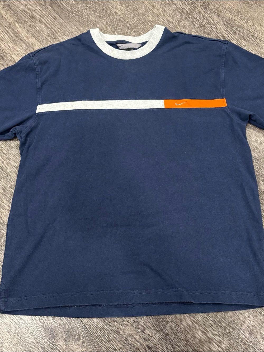 Real Vintage Y2K Nike Tee, Navy and Orange, Mens Large